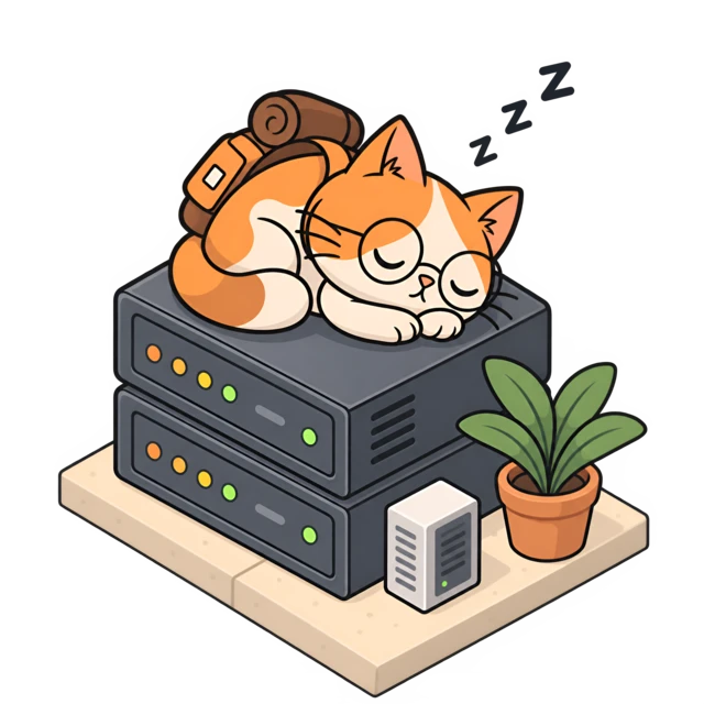 Mascotte Seidan endormie sur un serveur